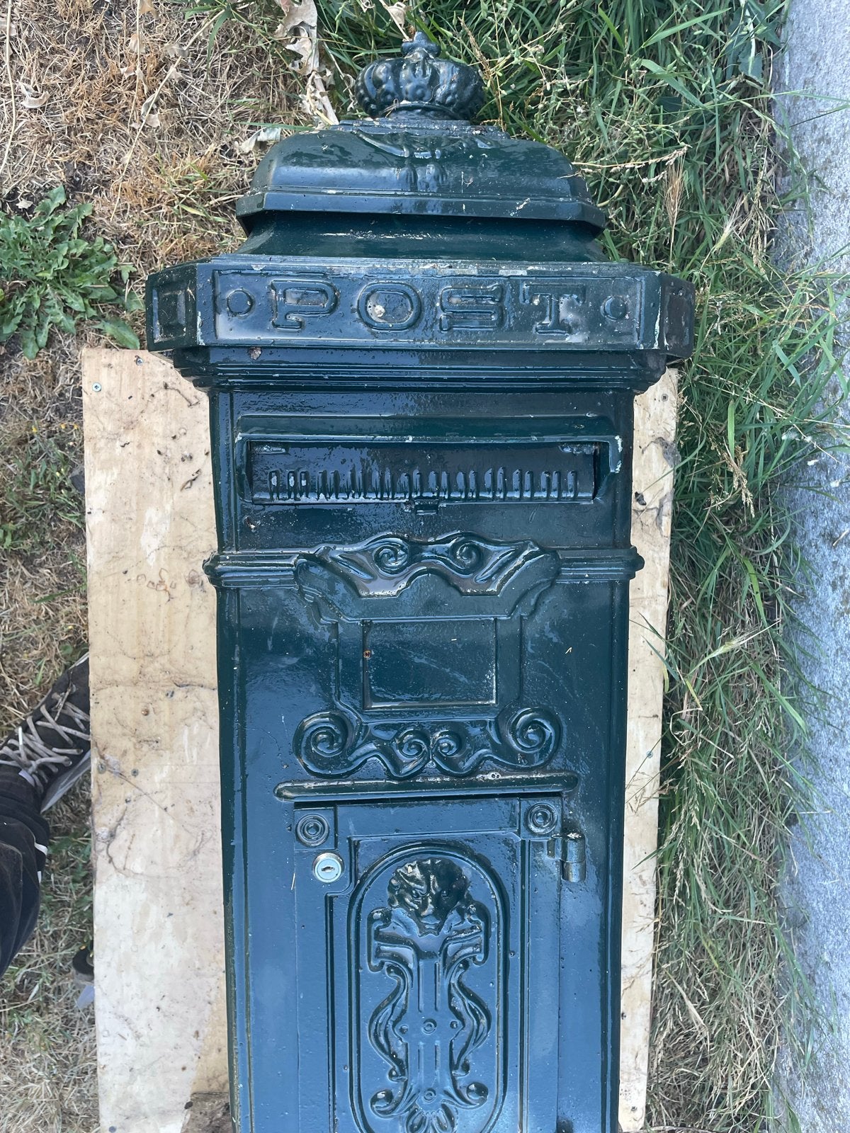 gietijzeren brievenbus 'POST' - Groen, Groen, Vintage, Gebruikt, Ophalen of Verzenden