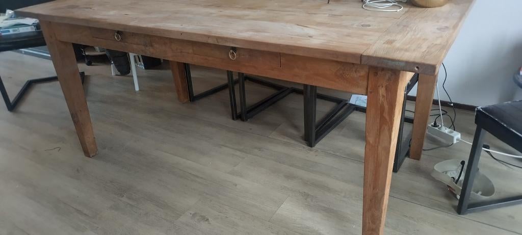 Mooie antieke franse boeren eettafel - 6 persoons - 2 lades, Huis en Inrichting, Tafels | Eettafels, Vijf personen of meer, 150 tot 200 cm