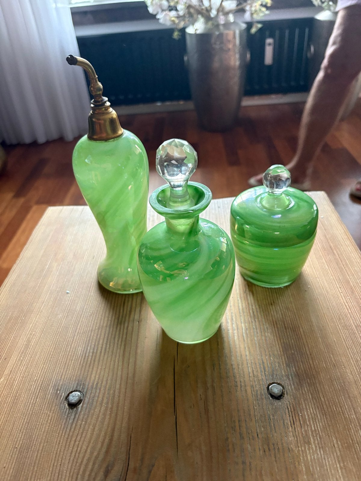 Prachtige groene opaline glas set - 8 stuks, Ophalen of Verzenden