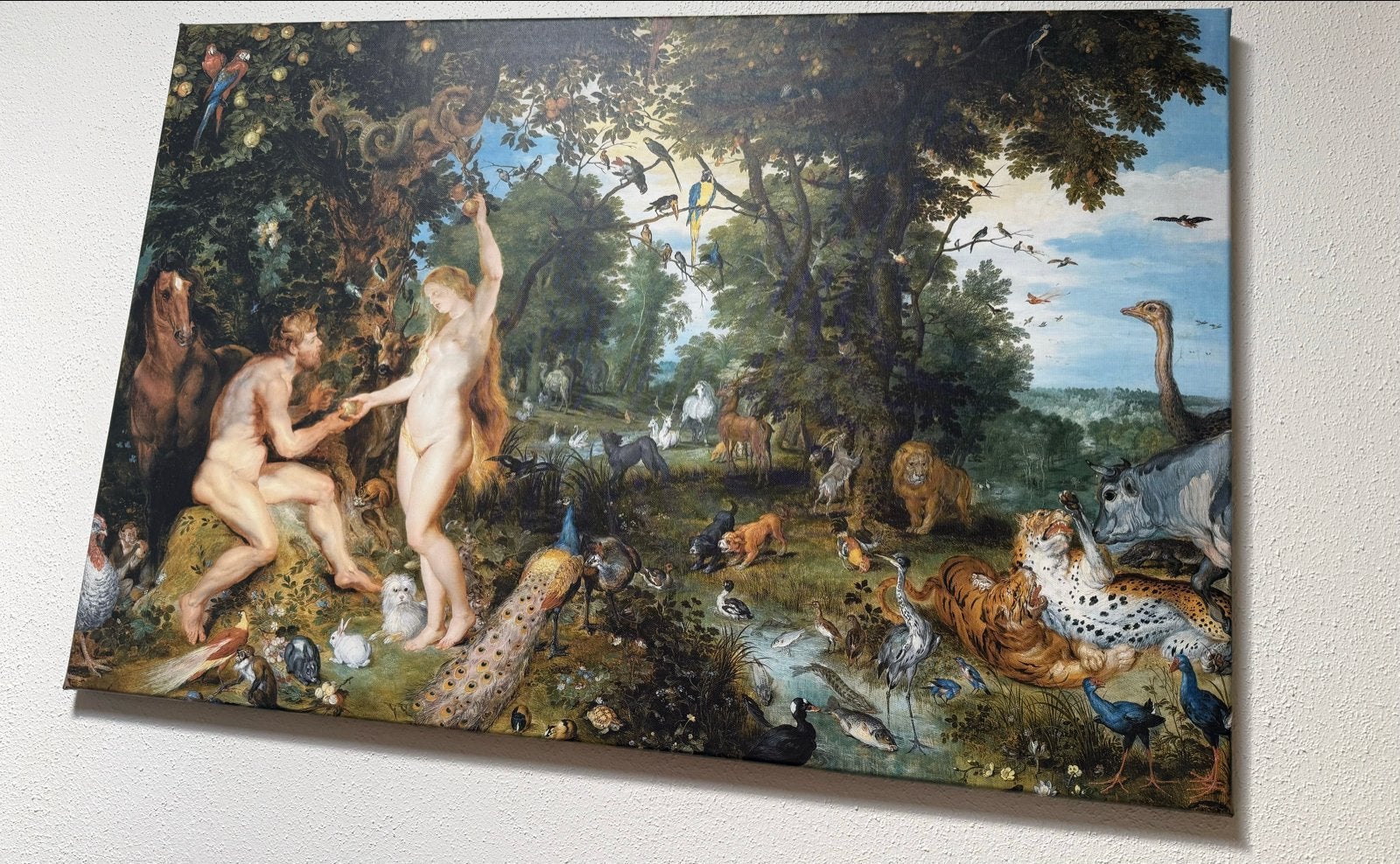 Prachtig kunst schilderij: Adam en Eva in het Paradijs, Antiek en Kunst, Ophalen, Doek, Olieverf, Klassiek