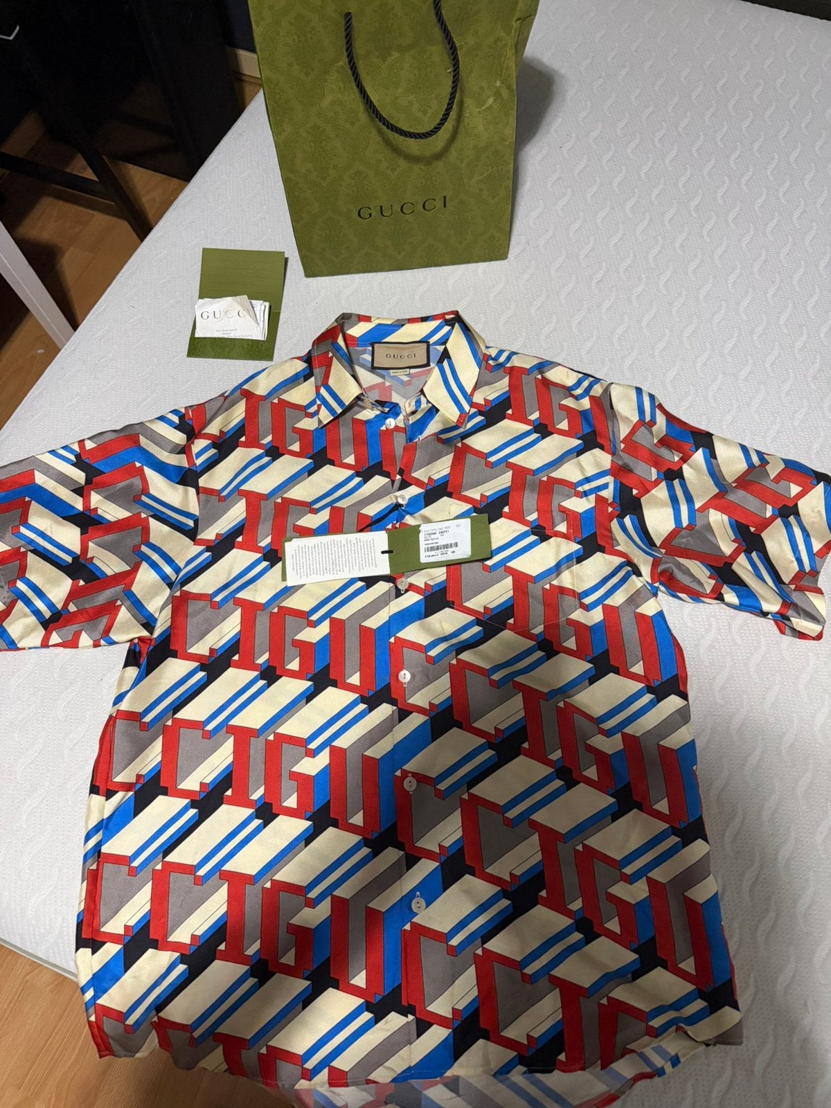 Gucci shirt pixel gg zeide maat 48 met bon is origineel!, Ophalen of Verzenden, Zo goed als nieuw