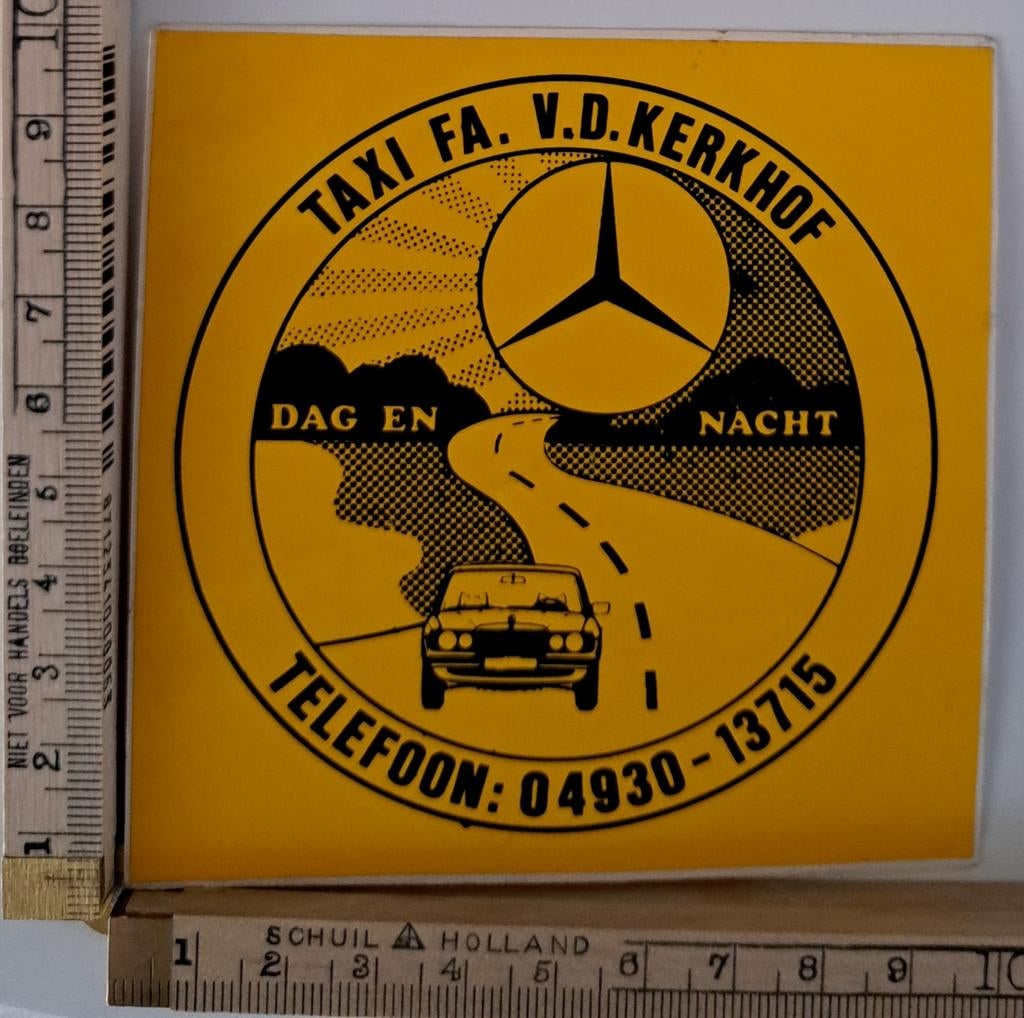 Vintage sticker Taxi vd Kerkhof Mercedes Benz strip  merk, Verzamelen, Stickers, Ophalen of Verzenden, Zo goed als nieuw, Overige typen