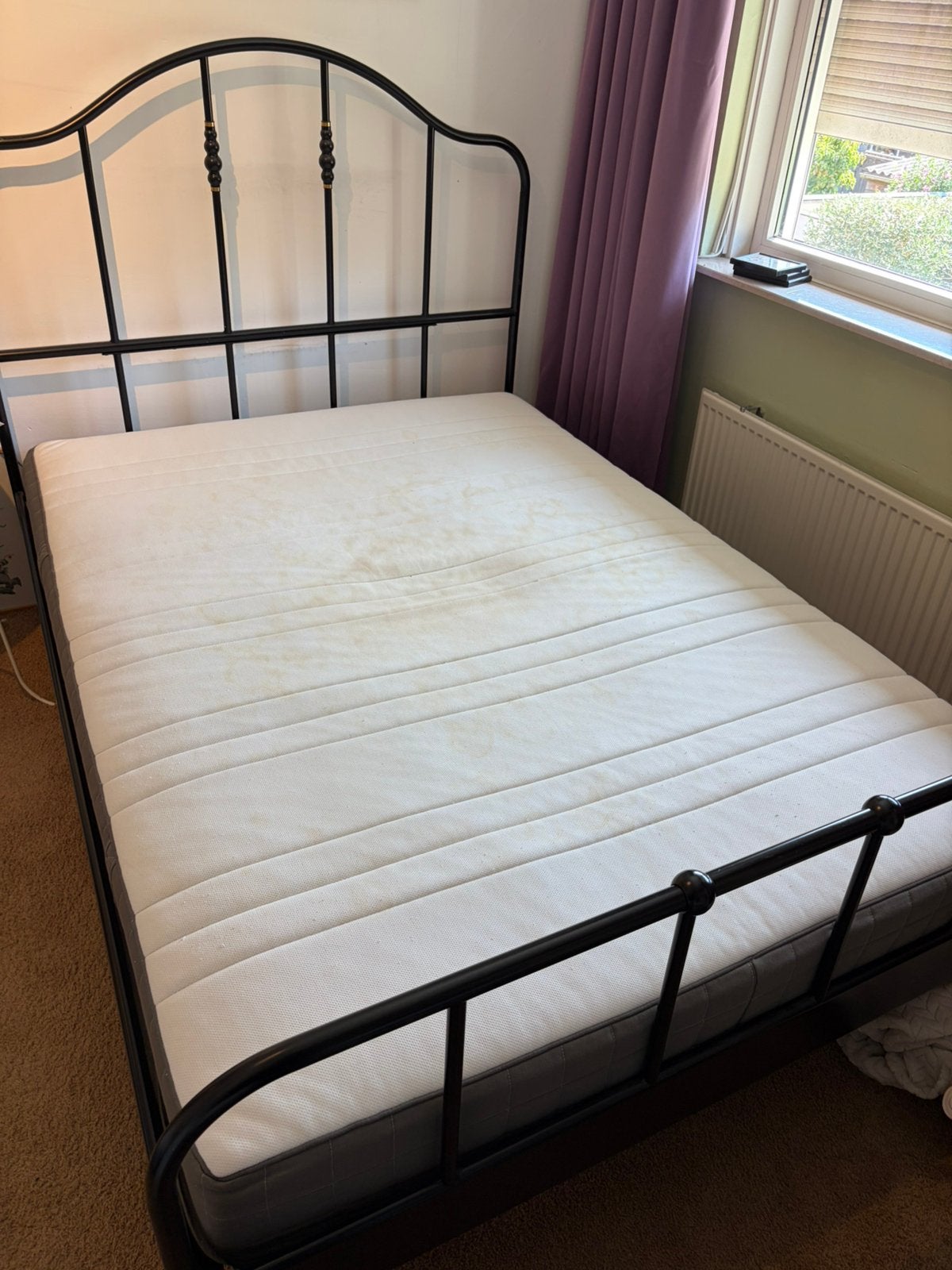 Metalen 2 persoons bed, Huis en Inrichting, Ophalen, Gebruikt, Zwart, Tweepersoons