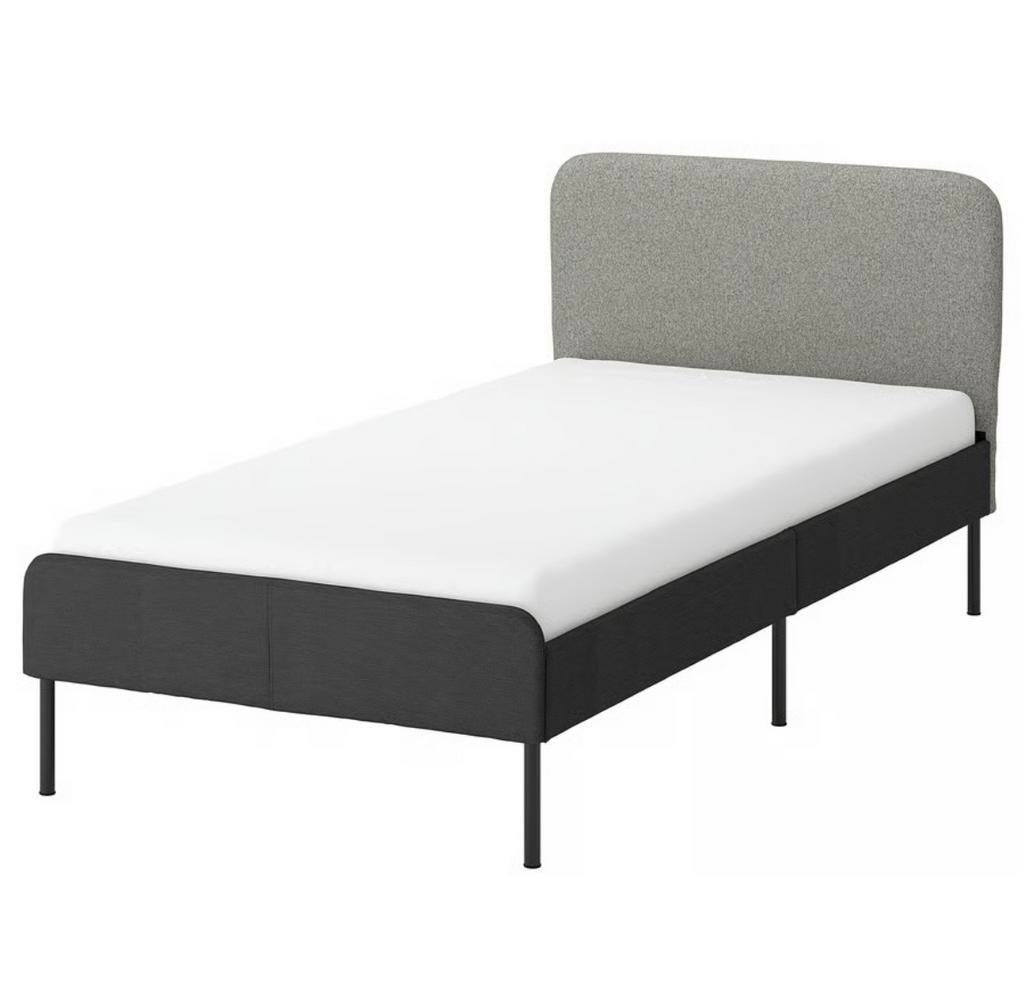 IKEA eenpersoons bed met stoffen hoofdbord, Ophalen, Gebruikt, 90 cm, Eenpersoons