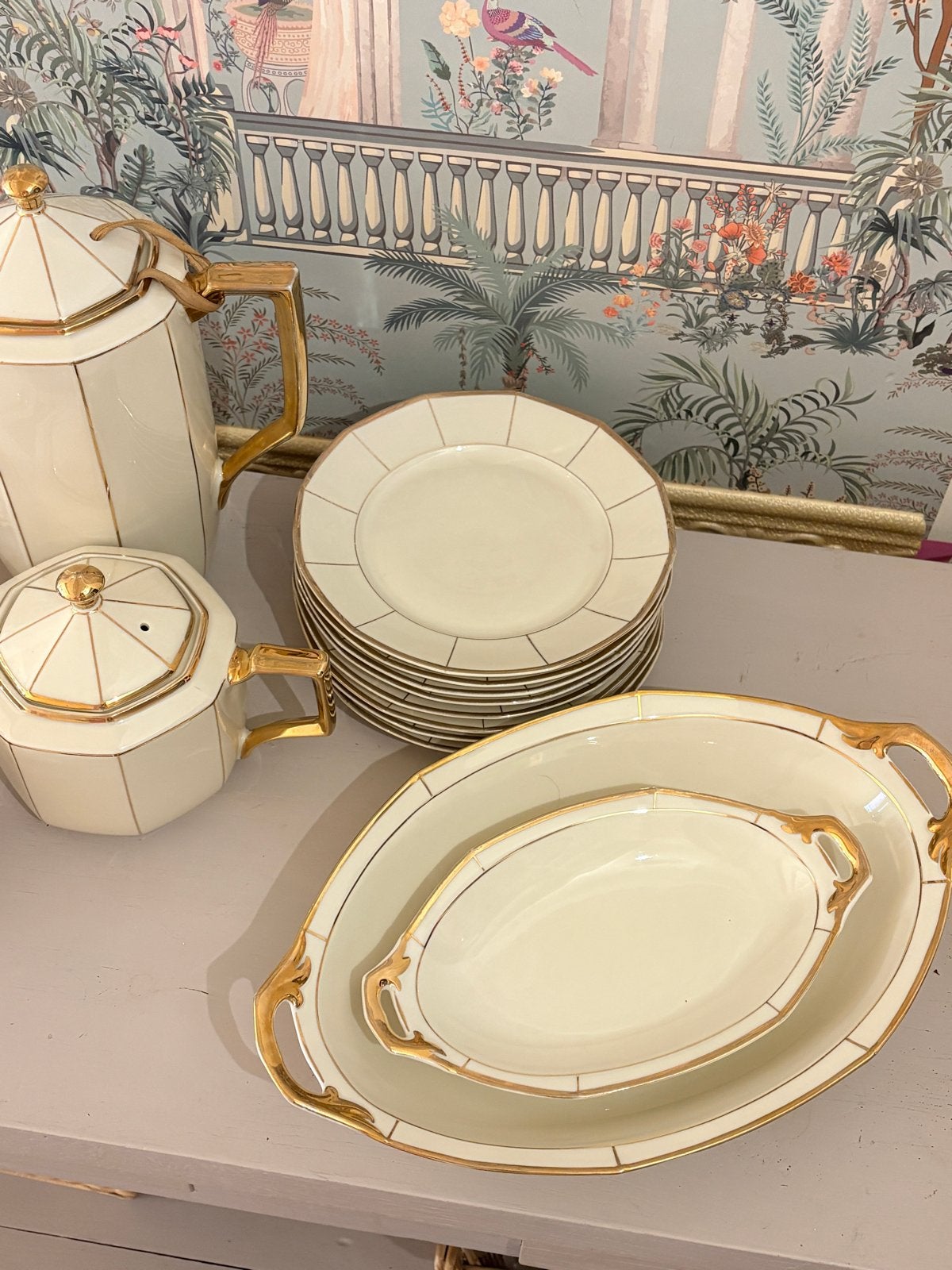 Foto 4 van Antiek Art Deco Porseleinen Koffie- en Theeservies
