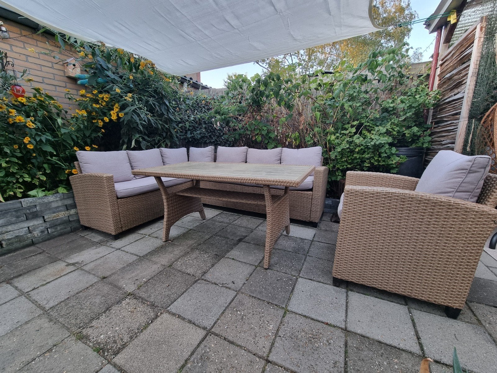 Complete Wicker Loungeset met Tafel en Stoel, Tuin en Terras, Ophalen, Gebruikt, Bank, Loungeset