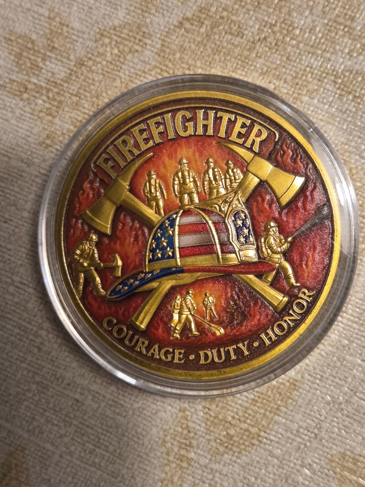 Brandweer Firefighter Challenge Coin - Moed Plicht Eer, Ophalen of Verzenden, Nieuw