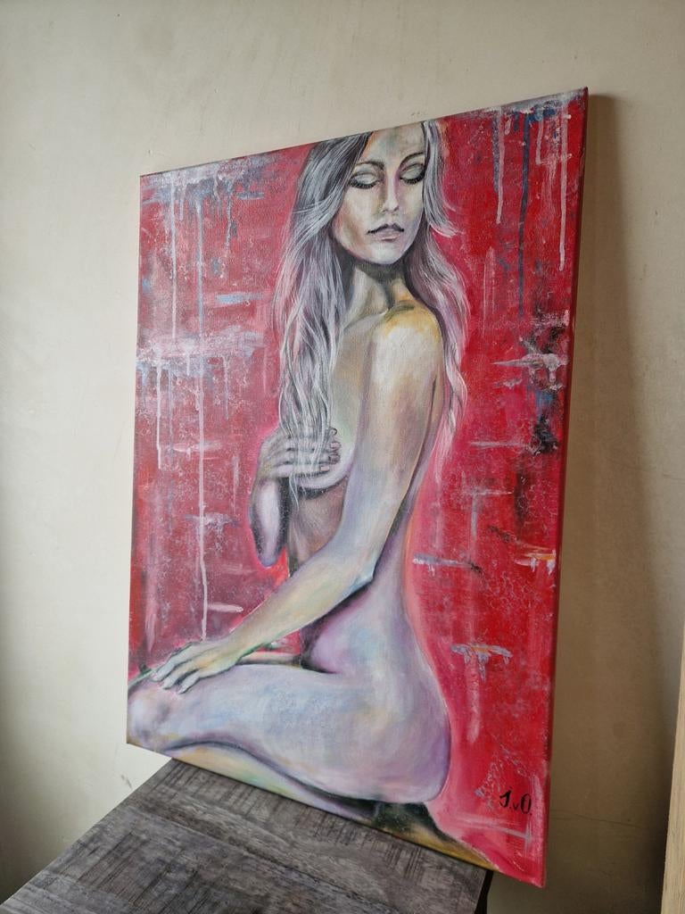 Realistisch Schilderij naakt "Sylvie" - Jelena van Ommeren, Antiek en Kunst, Kunst | Schilderijen | Modern, Ophalen of Verzenden