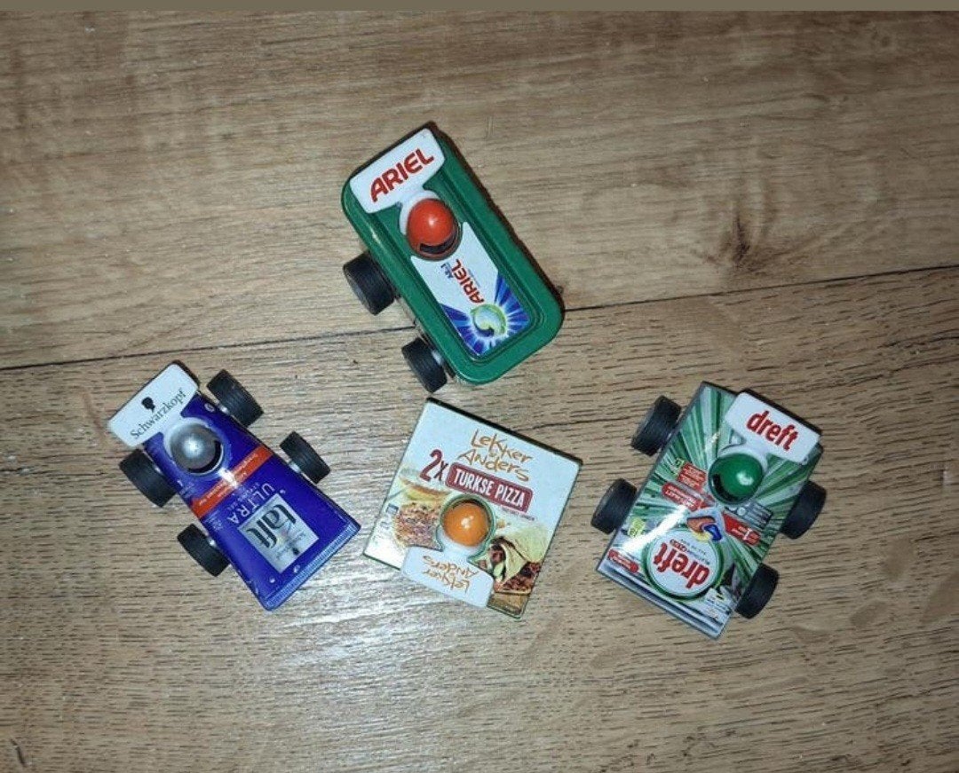 Set van 4 mini-auto's met reclame-opdruk, Ophalen of Verzenden, Gebruikt
