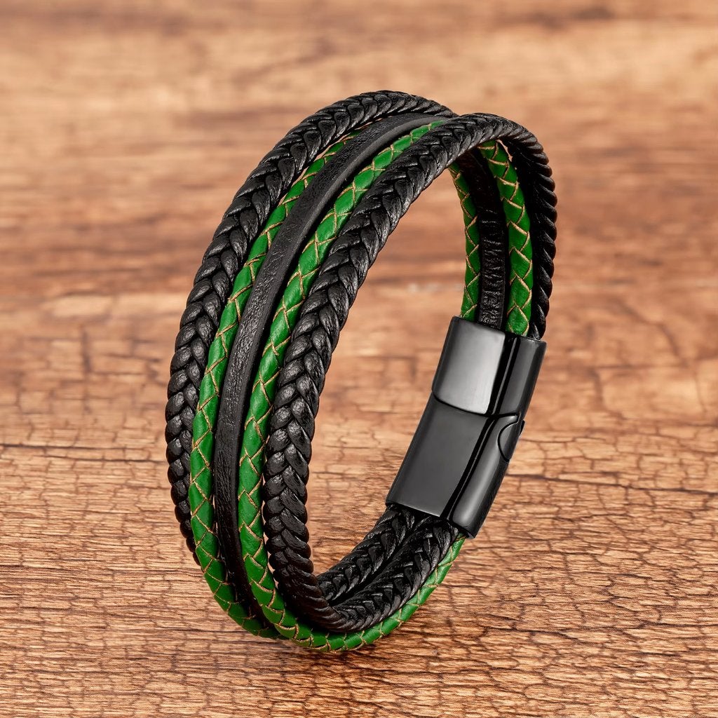 Groen Zwarte Leren Wrap Armband, Verzenden, Nieuw, Overige kleuren, Leer