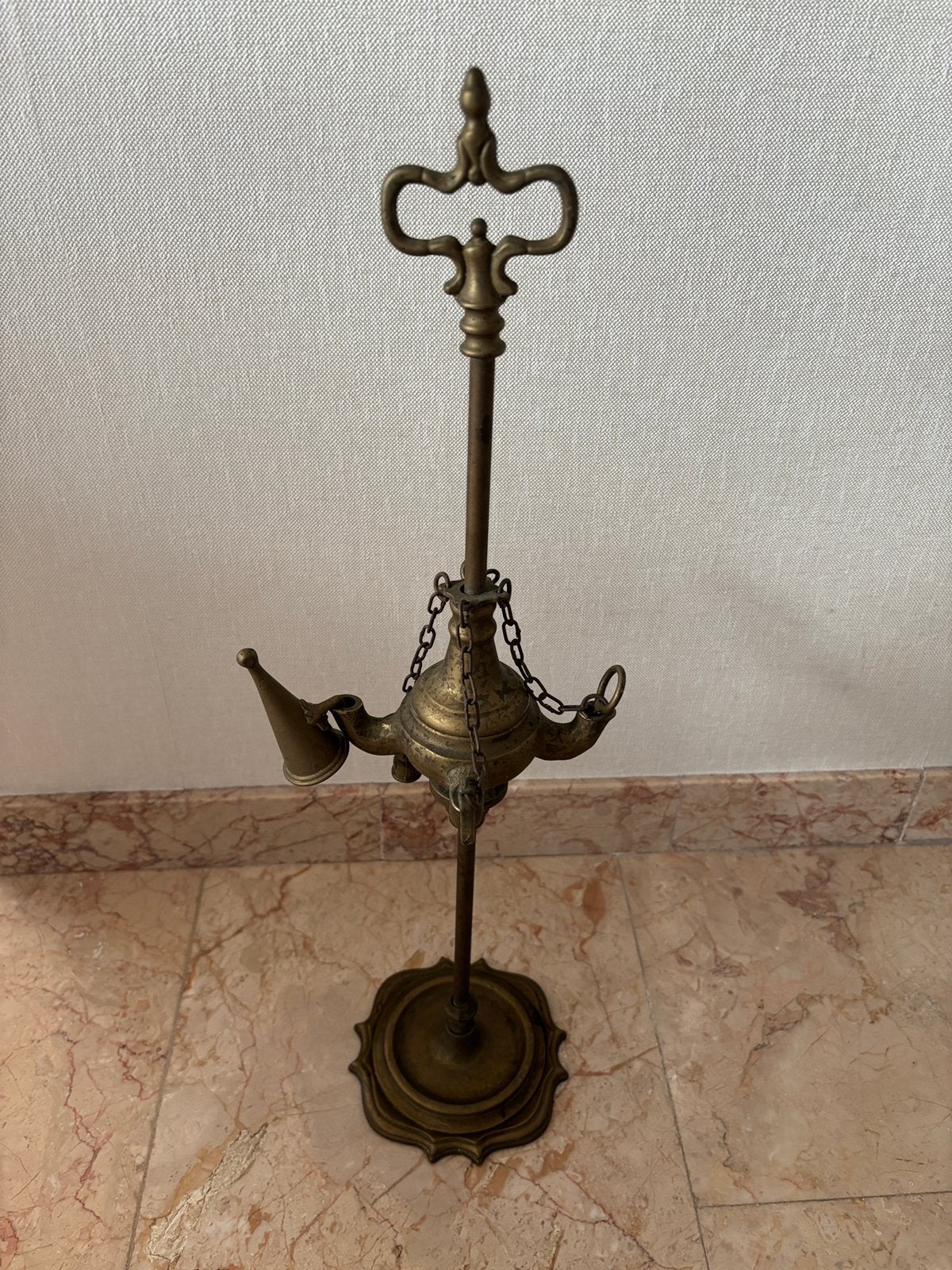 Koperen olie lamp, Antiek en Kunst, Ophalen, Koper of Brons