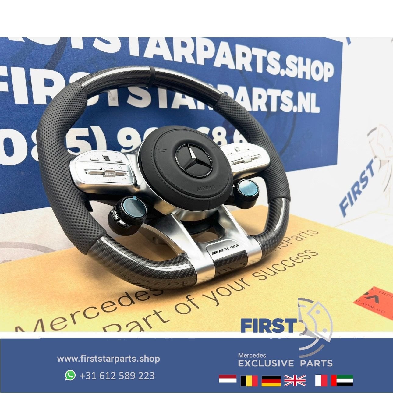 AMG CARBON STUUR + QUICK RESPONS KNOPPEN A35 A45 CLA45 C63 E, Auto-onderdelen, Besturing, Gebruikt, -, Ophalen of Verzenden, -