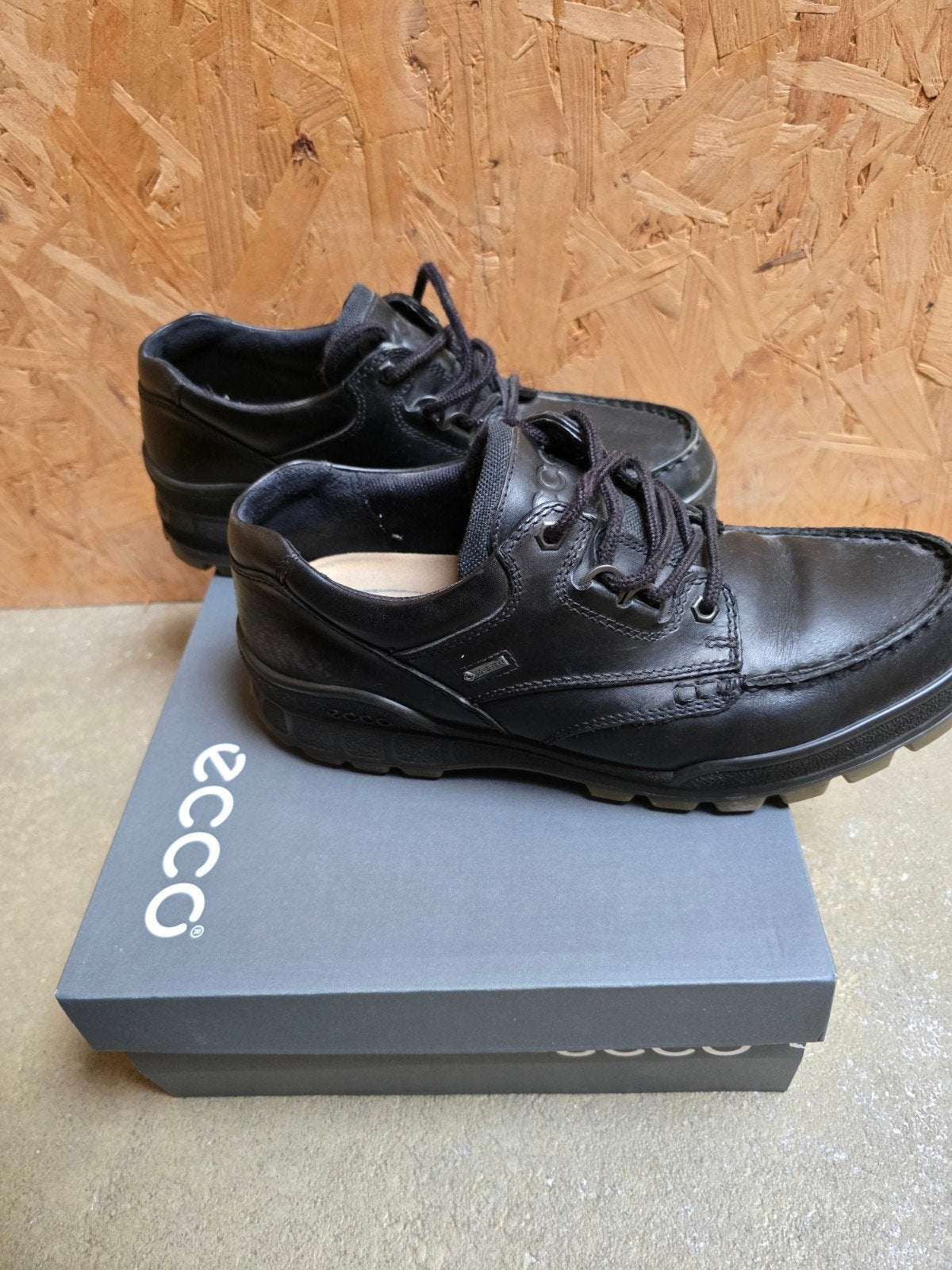 ECCO mt 43 Track Low GTX leren veterschoen zwart, Ecco, Verzenden, Zwart, Zo goed als nieuw