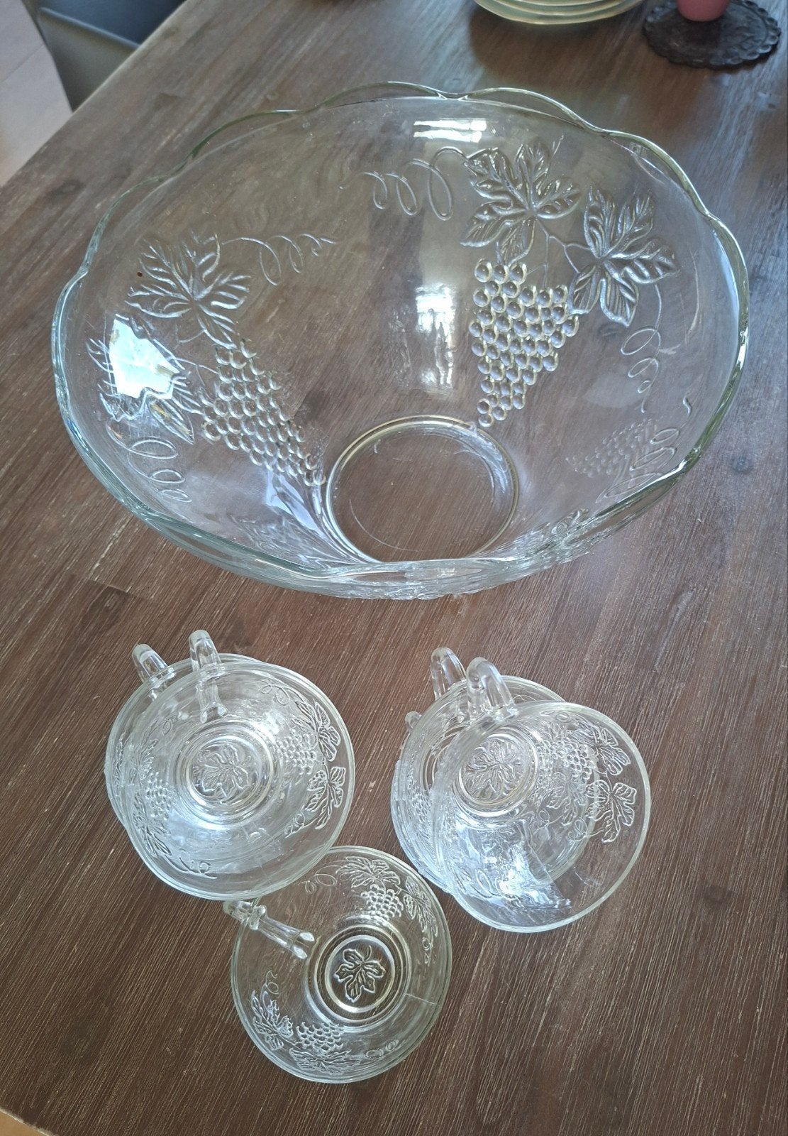 Vintage Glazen Punch Bowl Set met Druivenmotief, Ophalen, Gebruikt, Overige typen, Glas