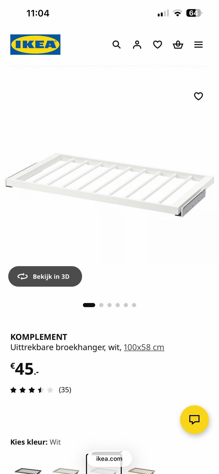 Ikea Pax Komplement uittrekbare broekhanger 100x58, Huis en Inrichting, Ophalen, Zo goed als nieuw, 50 tot 100 cm, Minder dan 100 cm