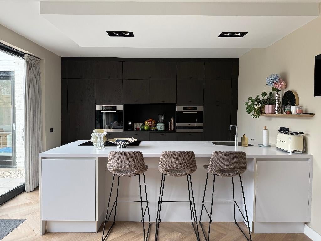 Luxe houtkleurige eilandkeuken + topapparatuur GEDEMONTEERD, Overige kleuren, Overige typen, Ophalen of Verzenden, Zo goed als nieuw