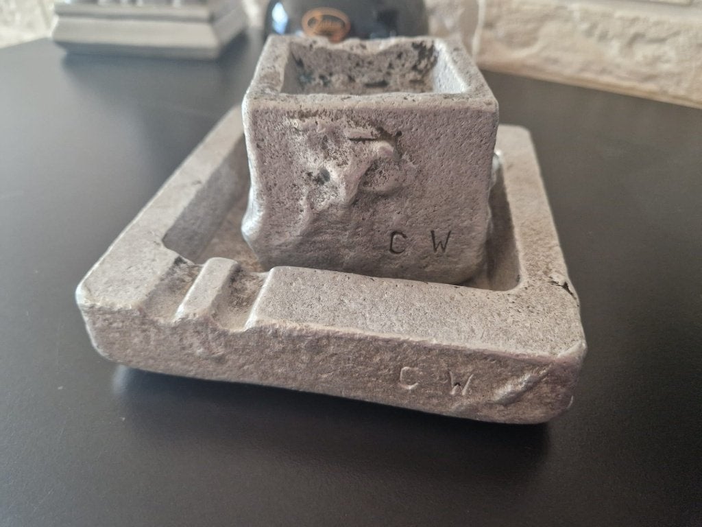 Vintage aluminium asbak met kandelaar, Ophalen of Verzenden, Zo goed als nieuw, Asbak