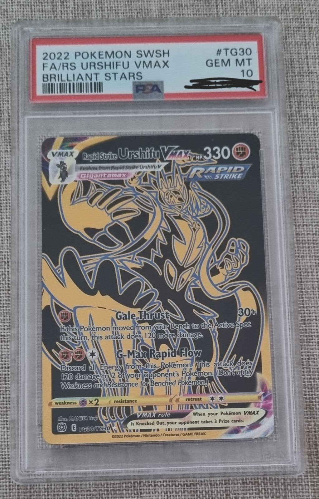 Pokemon Rapid strike Urshifu Vmax TG30 Slab Psa10, Hobby en Vrije tijd, Ophalen of Verzenden, Zo goed als nieuw