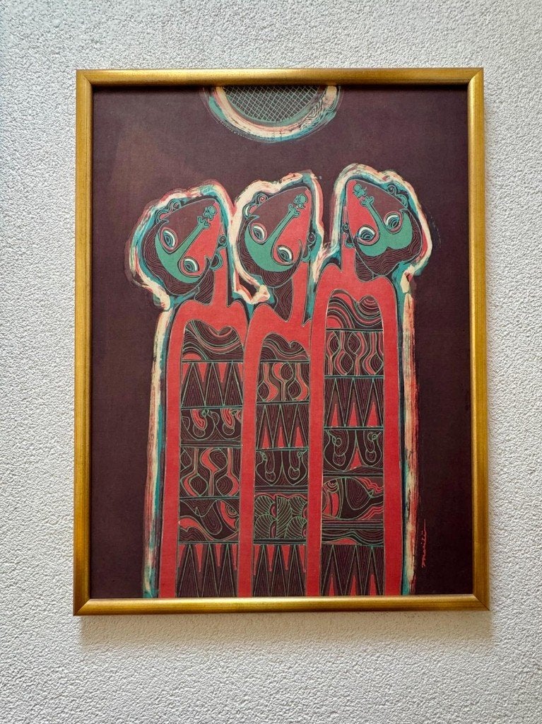 Ingelijste batik - Indonesie, Rood, Indonesië, Ophalen, Textiel