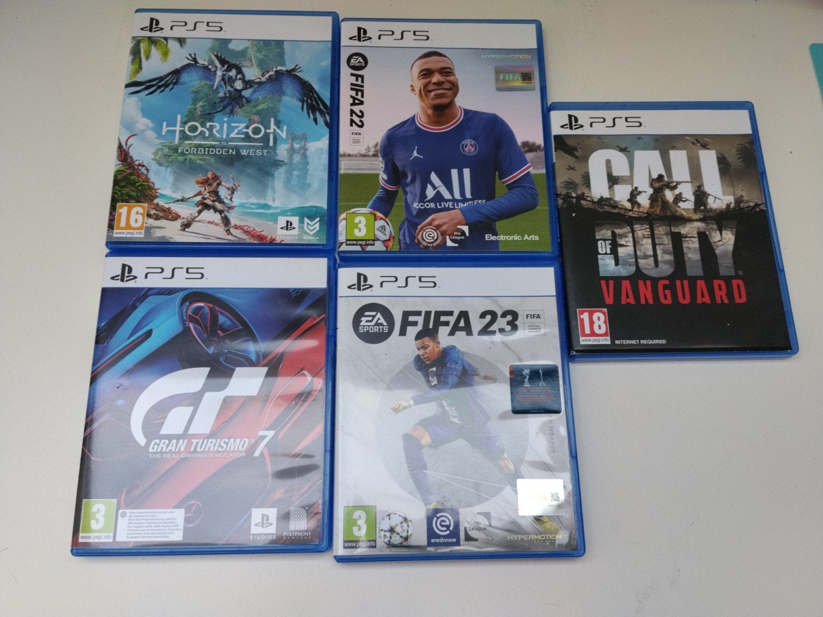 PS5 Games Bundel: Horizon, Gran Turismo 7, CoD,Fifa 22/23, Ophalen of Verzenden, Zo goed als nieuw, Avontuur en Actie, Eén computer
