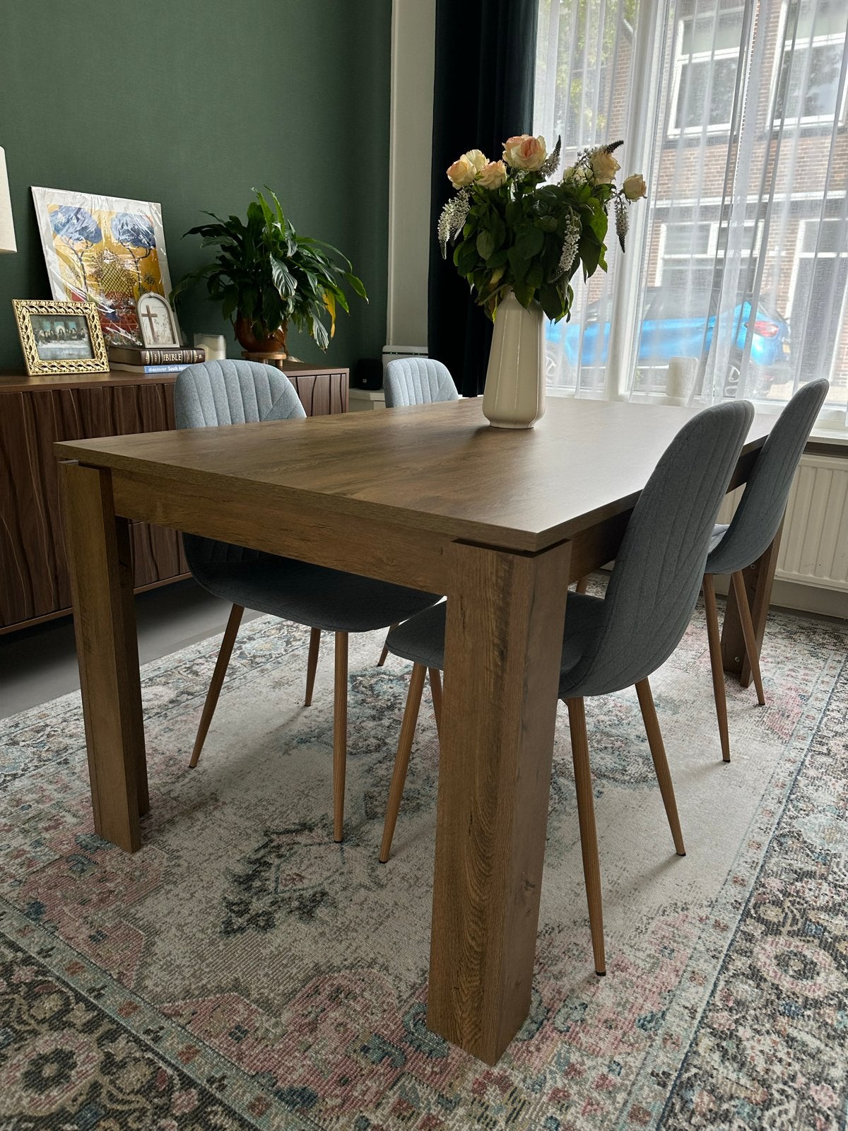 Eettafel 90x160 wild donker eiken kleur, Zo goed als nieuw, 150 tot 200 cm, Vier personen, Rechthoekig