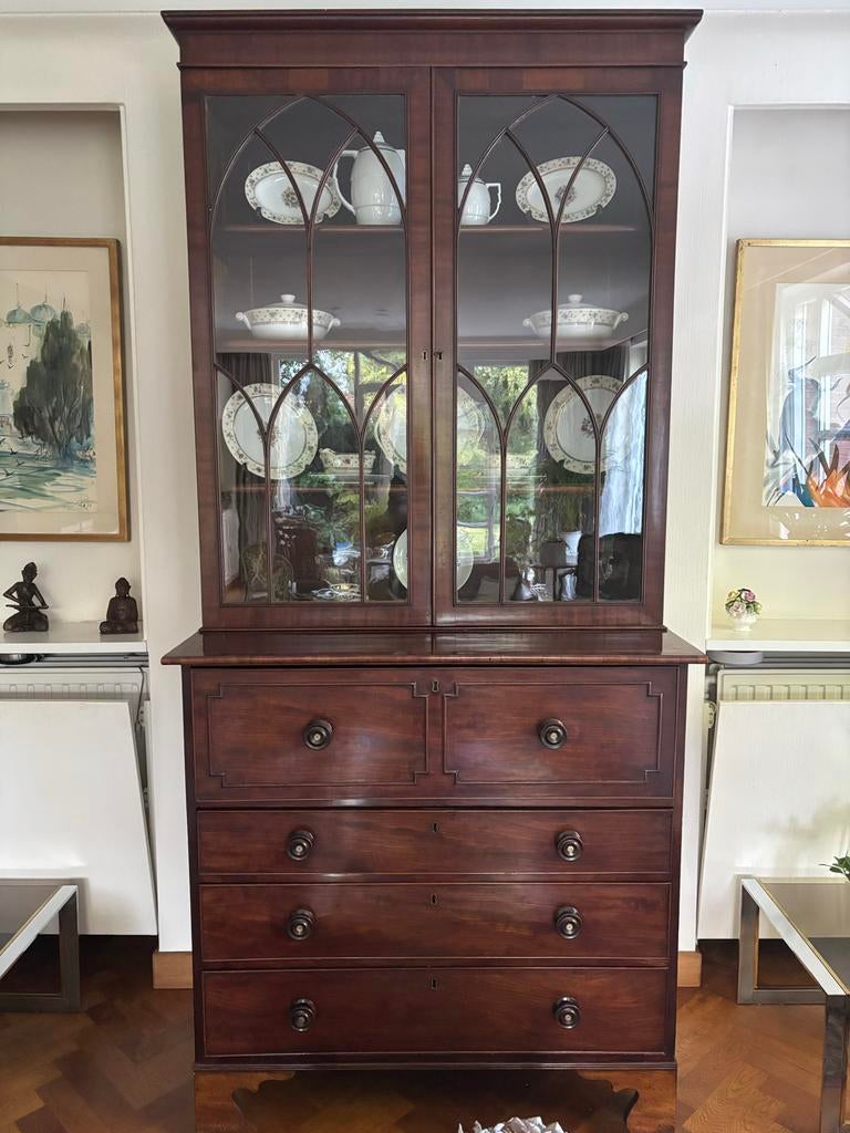 Prachtige Engelse Kast met Vitrine en Secretaire, Ophalen of Verzenden