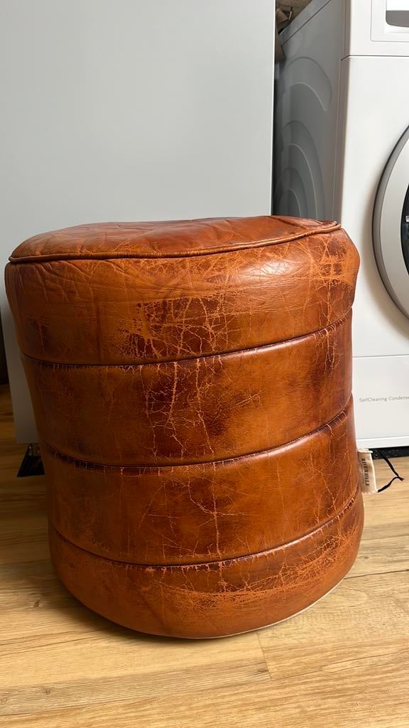 Riverdale leren poef, Ophalen, Zo goed als nieuw, Rond, Minder dan 50 cm