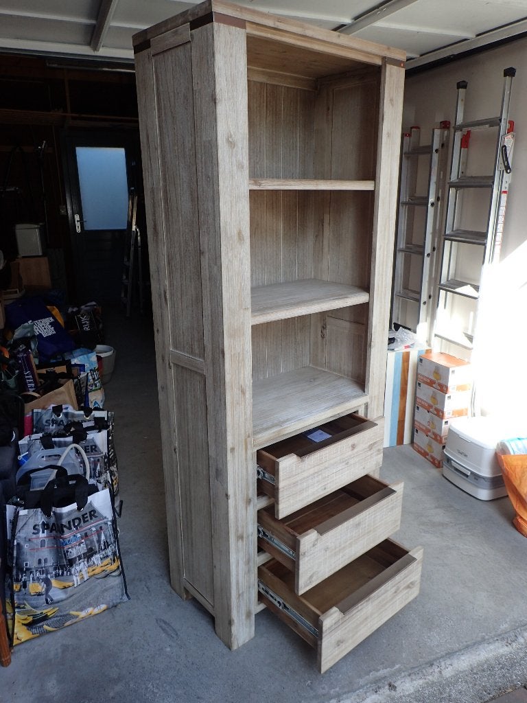 Profijtmeubel wandkast acacia hout, Huis en Inrichting, Ophalen, Met plank(en), Gebruikt, Minder dan 150 cm