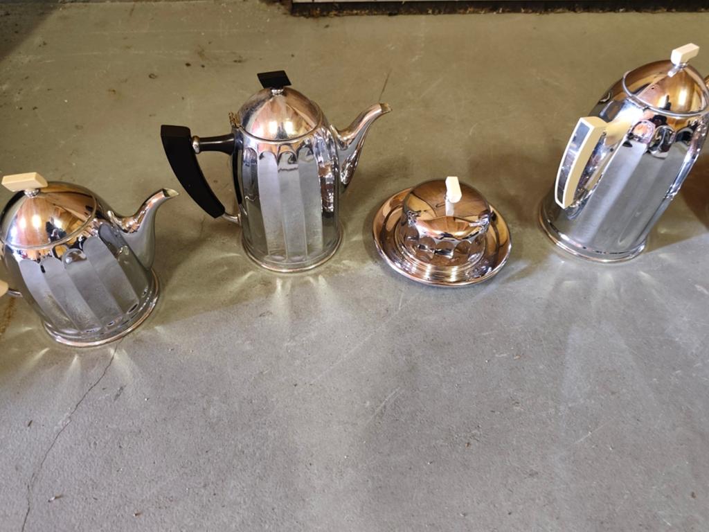 Vintage Verzilverd Koffie- en Theeservies -      6 d l.Delen, Antiek en Kunst, Antiek | Goud en Zilver, Ophalen, Zilver