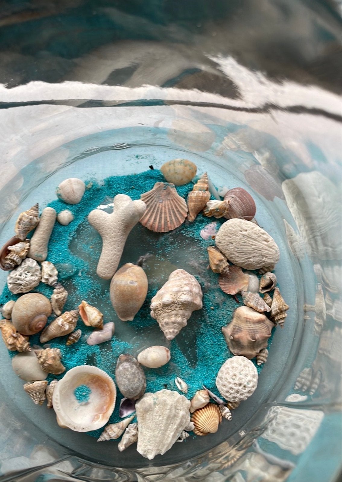Decoratieve glazen pot met schelpen en kaars, Ophalen, Meerkleurig, Overige stijlen, Zo goed als nieuw