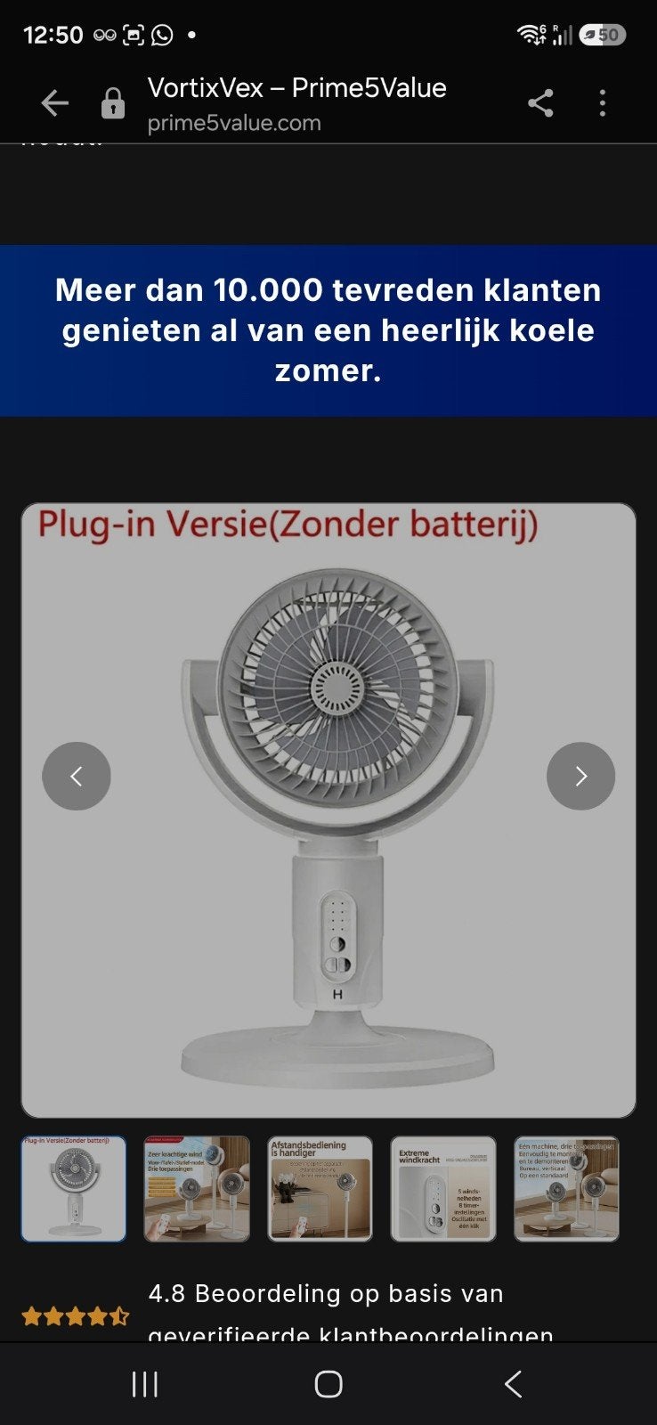 VortixVex Draagbare Ventilator met Afstandsbediening, Ophalen, Ventilator met afstandsbediening, Nieuw, Statiefventilator