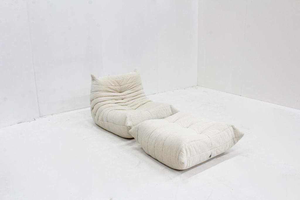 Vintage Togo met pouf 1980s by Michel Ducaroy Ligne Roset, Eenpersoons, Design, 75 tot 100 cm, Ophalen of Verzenden