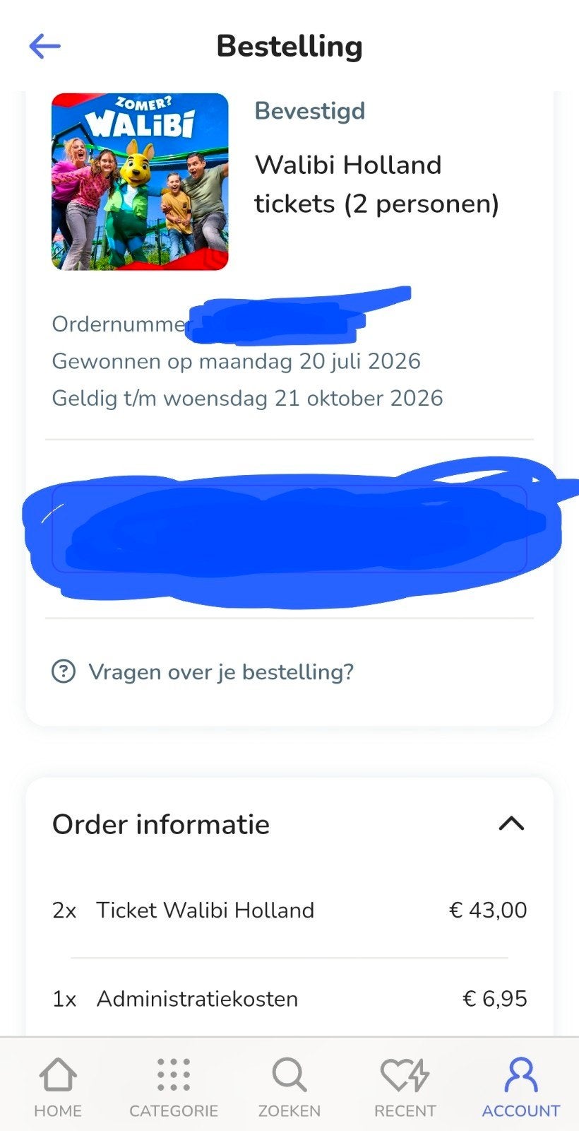 2 kaartjes walibi 49,95 datum tm 21 oktober te kiezen.