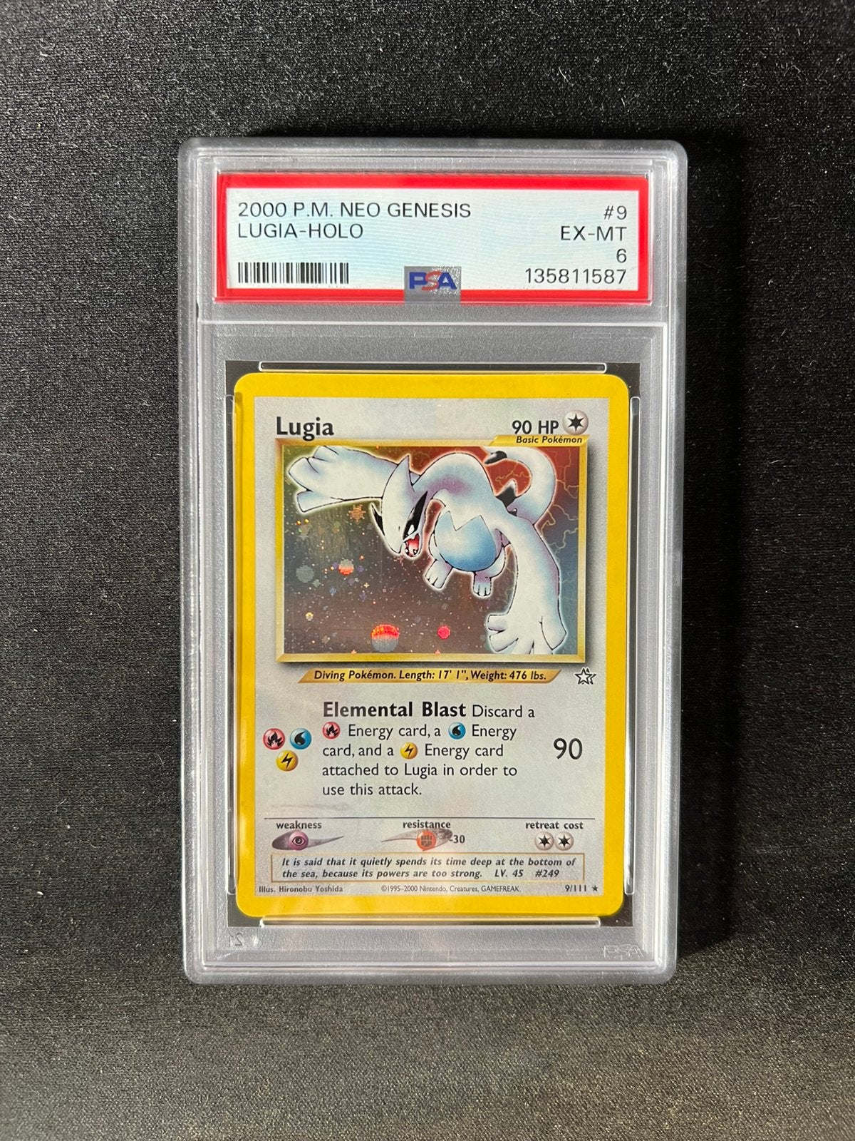 Lugia 9 Holo Pokemon Kaart PSA 6, Ophalen of Verzenden, Zo goed als nieuw, Losse kaart, Foil