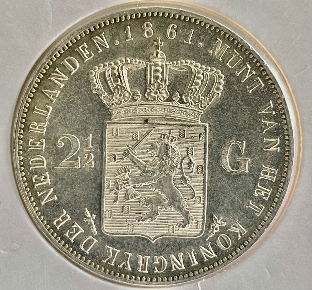 Rijksdaalder 1861 FDC Stempelglans., Postzegels en Munten, Munten | Nederland, Koning Willem III, Verzenden, Zilver, Losse munt