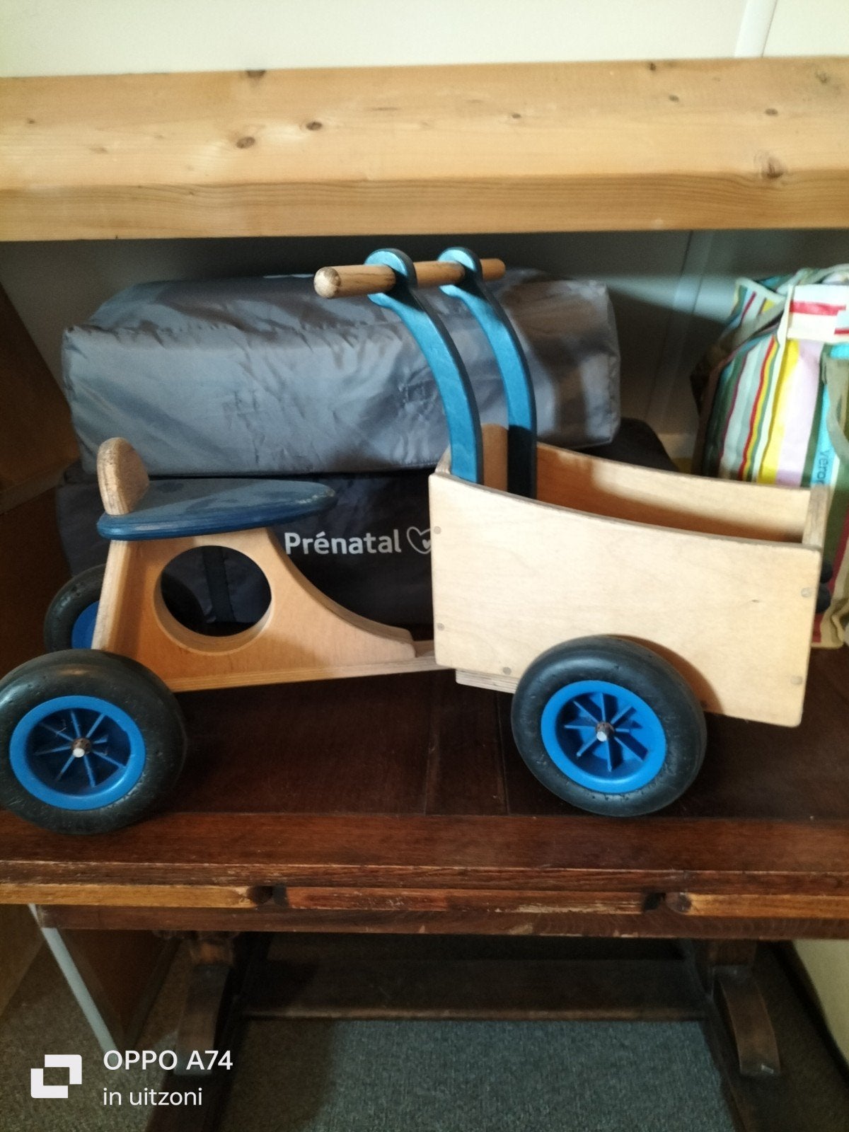 Houten loopfiets met aanhanger voor kinderen, Ophalen of Verzenden, Gebruikt, Loopfiets