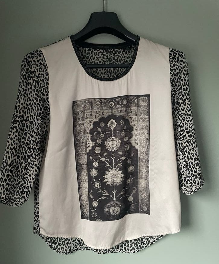 Maison Scotch Blouse met Luipaardprint en Tapijtprint, Meerkleurig, Ophalen of Verzenden, Korte mouw, Maat 36 (S)