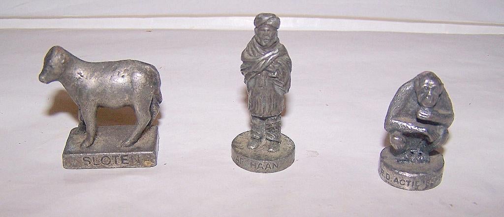 3 vintage kleine tinnen figuurtjes (zie foto's). Izgs., Antiek en Kunst, Antiek | Tin, Ophalen of Verzenden