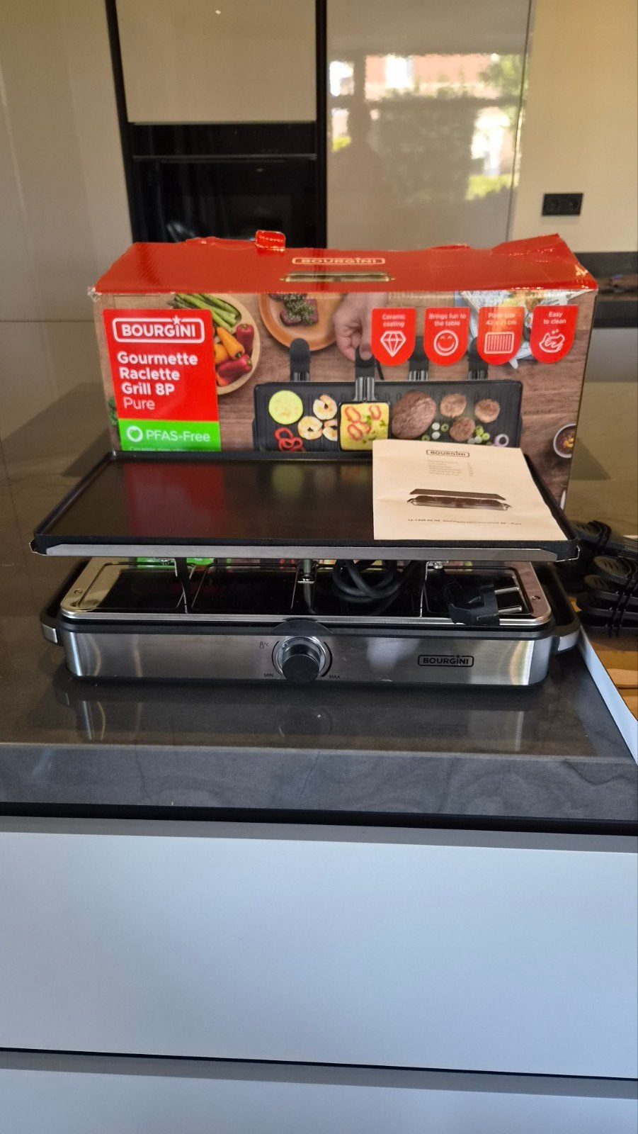 Nieuwe Bourgini Gourmette Raclette Grill 8P Pure, Ophalen of Verzenden, Zo goed als nieuw, 4 t/m 7 personen