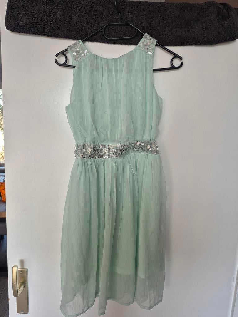 Mintgroene jurk met pailletten, Ophalen of Verzenden, Zo goed als nieuw, Groen, Boven de knie