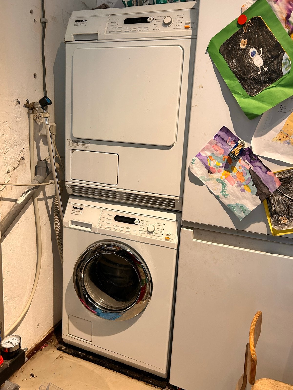Miele Wasmachine W 5821 en Miele Droger T 8423 C, Ophalen, Gebruikt, Voorlader