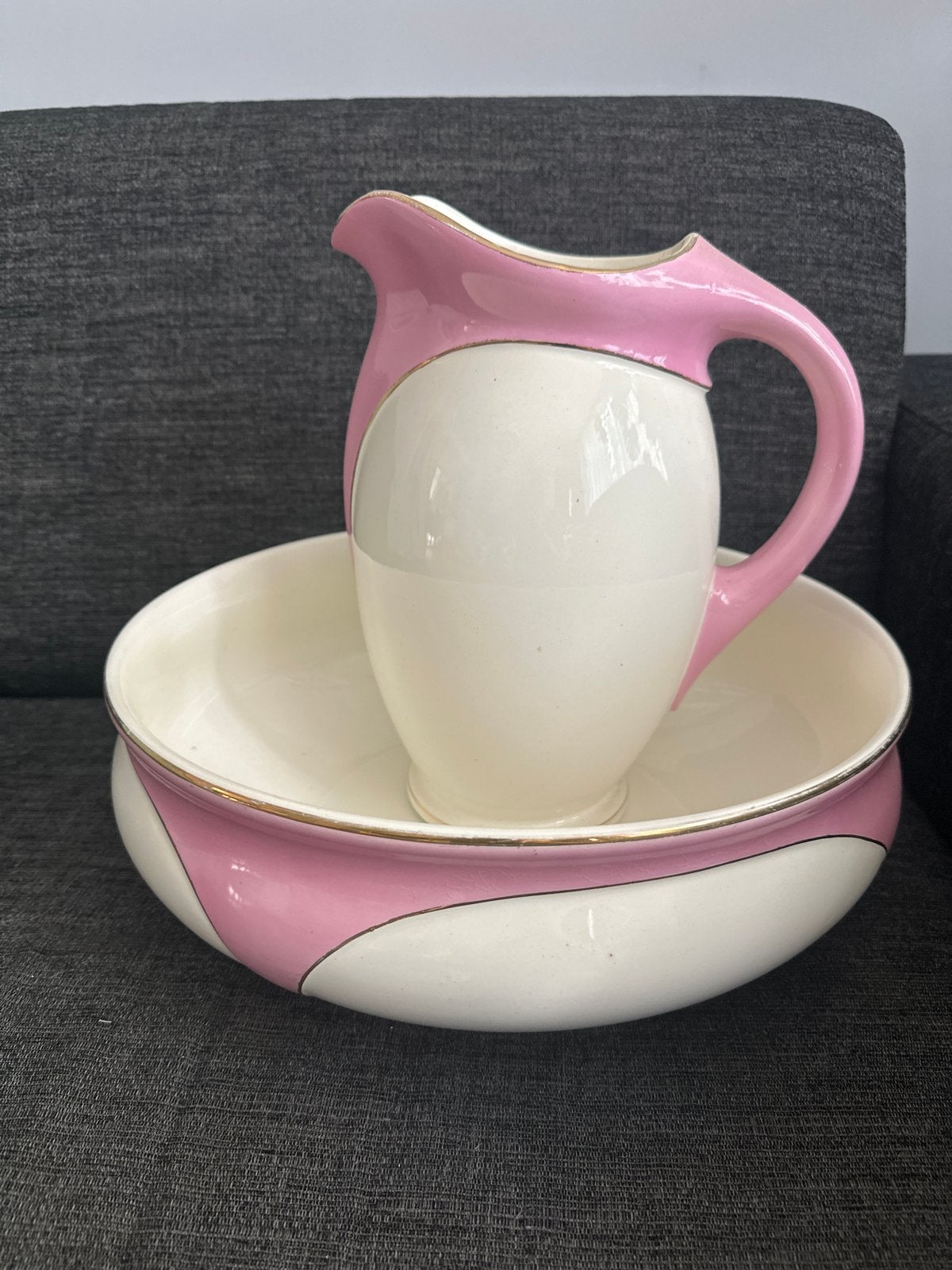 Vintage Mosa Maastricht Lampetstel Roze/Wit met Goud, Antiek en Kunst, Ophalen of Verzenden