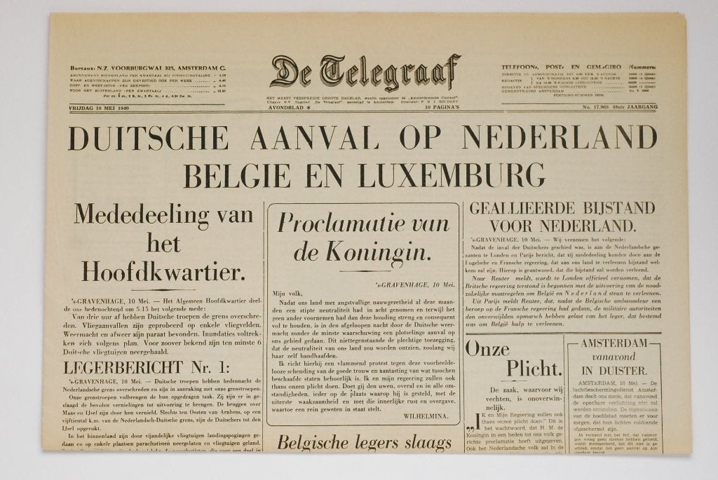 De Telegraaf 10 Mei 1940: Duitse Aanval Nederland (herdruk)