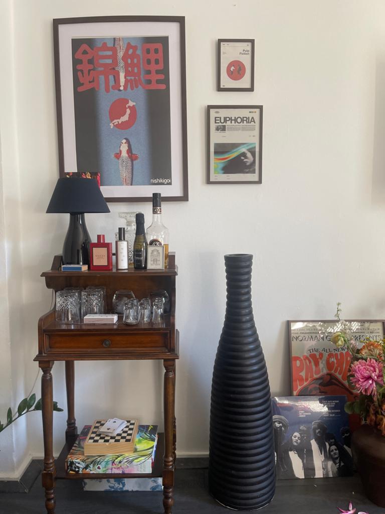 Grote zwarte vloervaas, geribbeld design IKEA, Ophalen, Zo goed als nieuw, Zwart, Overige materialen