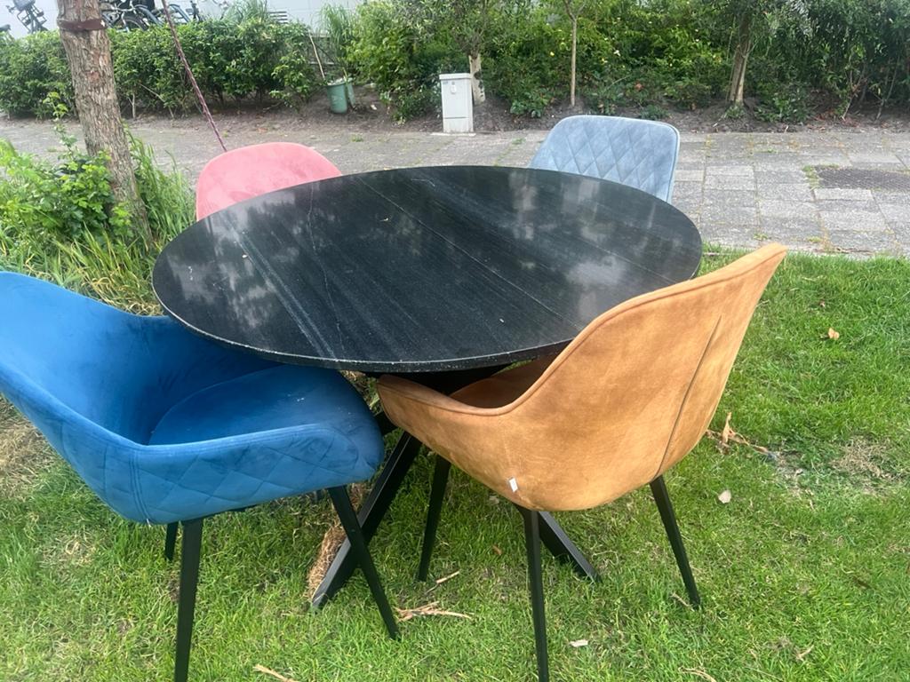 Mooie Marmeren eettafel + stoelen Goossens 120 cm 295 euro, Tuin en Terras, Ophalen of Verzenden, Zo goed als nieuw, Overige materialen