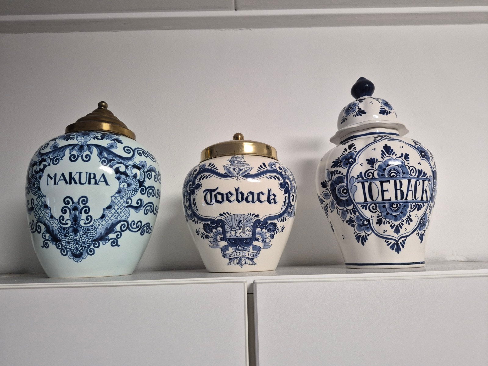 Set van 3 Delfts Blauwe Tabakspotten - Handgeschilderd, Ophalen