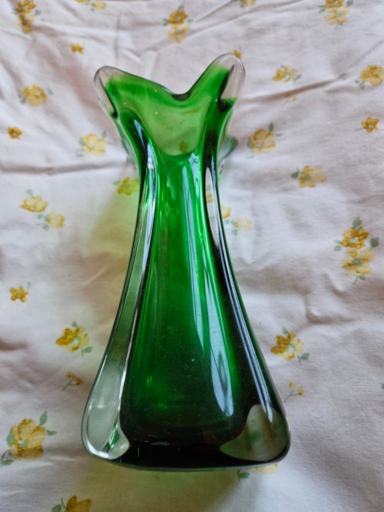 glazen vaas groen vintage Murano design, Antiek en Kunst, Ophalen