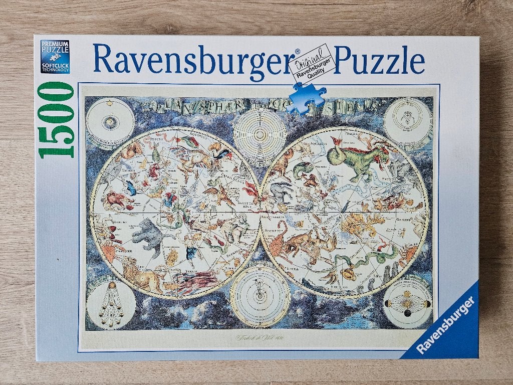 Ravensburger puzzel – Wereldkaart met fantasierijke dieren, Hobby en Vrije tijd, Ophalen of Verzenden, 500 t/m 1500 stukjes, Zo goed als nieuw