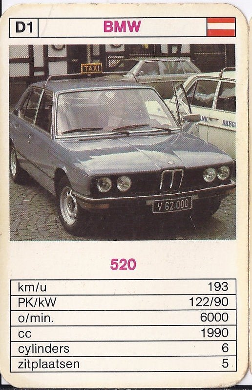 Kw2333 autokaartje D1 internationale taxi bmw 520, Verzamelen, Ophalen of Verzenden, Zo goed als nieuw, Auto's