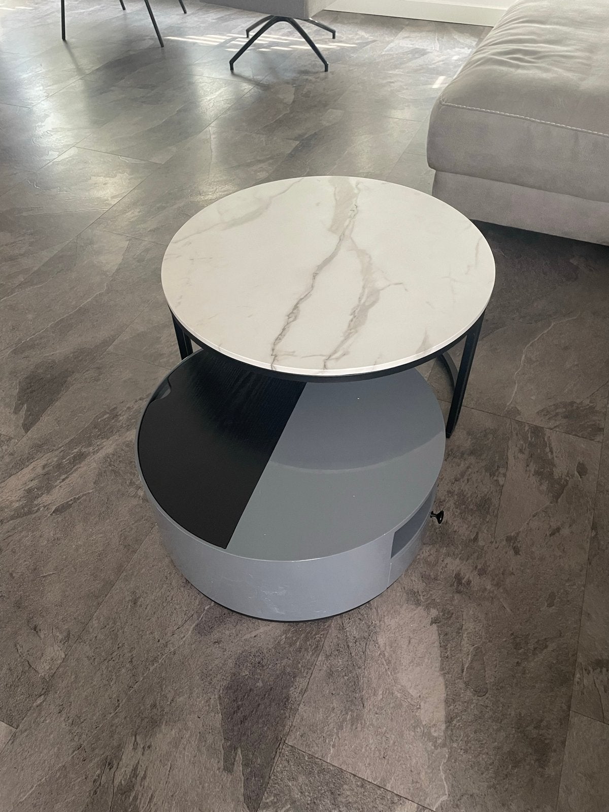 Moderne Salontafel Set - Rond, Marmerlook & Opbergruimte, Huis en Inrichting, Ophalen, 50 – 75, Rond, 50 tot 100 cm